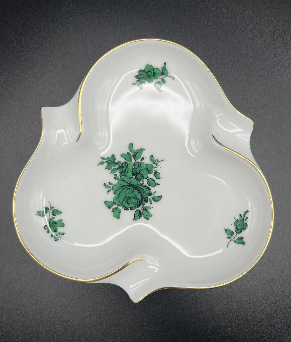 Augarten Wien Maria Theresia Green Rose Porcelain Trinket Dish Ashtray 5.5”